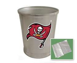 New Brushed Aluminum Finish Trash Can Waste Basket featuring Tampa Bay Buccaneers NFL Team Logo