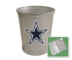 New Brushed Aluminum Finish Trash Can Waste Basket featuring Dallas Cowboys NFL Team Logo