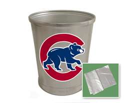 New Brushed Aluminum Finish Trash Can Waste Basket featuring Chicago Cubs MLB Team Logo