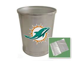 New Brushed Aluminum Finish Trash Can Waste Basket featuring Miami Dolphins NFL Team Logo