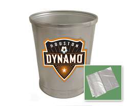 New Brushed Aluminum Finish Trash Can Waste Basket featuring Houston Dynamo Sports Logo