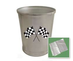 New Brushed Aluminum Finish Trash Can Waste Basket featuring Checkered Flag Sports Logo