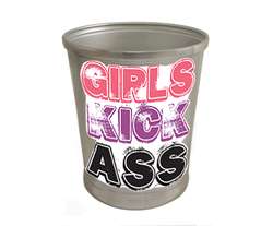 New Brushed Aluminum Finish Trash Can Waste Basket featuring Kickass Themed Logo