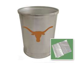 New Brushed Aluminum Finish Trash Can Waste Basket featuring Texas Longhorns Sports Logo