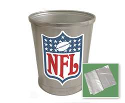 New Brushed Aluminum Finish Trash Can Waste Basket featuring NFL Football Sports Logo