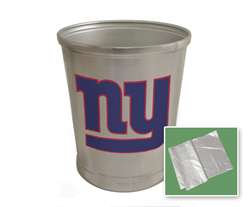 New Brushed Aluminum Finish Trash Can Waste Basket featuring New York Giants NFL Team Logo