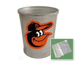 New Brushed Aluminum Finish Trash Can Waste Basket featuring Baltimore Orioles MLB Team Logo