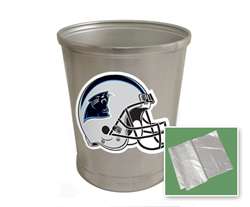 New Brushed Aluminum Finish Trash Can Waste Basket featuring Carolina Panthers Helmet NFL Team Logo