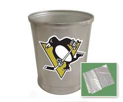 New Brushed Aluminum Finish Trash Can Waste Basket featuring Pittsburgh Penguins Sports Logo