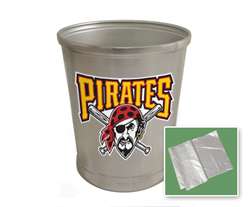 New Brushed Aluminum Finish Trash Can Waste Basket featuring Pittsburgh Pirates MLB Team Logo