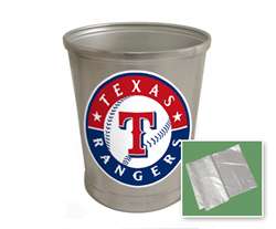 New Brushed Aluminum Finish Trash Can Waste Basket featuring Texas Rangers MLB Team Logo