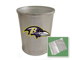 New Brushed Aluminum Finish Trash Can Waste Basket featuring Baltimore Ravens NFL Team Logo