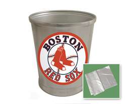 New Brushed Aluminum Finish Trash Can Waste Basket featuring Boston Red Sox MLB Team Logo