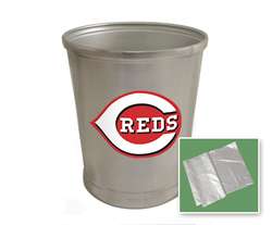 New Brushed Aluminum Finish Trash Can Waste Basket featuring Cincinnati Reds MLB Team Logo