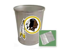 New Brushed Aluminum Finish Trash Can Waste Basket featuring Washington Redskins Helmet NFL Team Logo