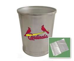 New Brushed Aluminum Finish Trash Can Waste Basket featuring St. Louis Cardinals MLB Team Logo