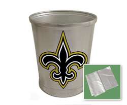 New Brushed Aluminum Finish Trash Can Waste Basket featuring New Orleans Saints NFL Team Logo
