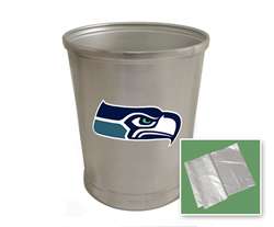 New Brushed Aluminum Finish Trash Can Waste Basket featuring Seattle Seahawks NFL Team Logo