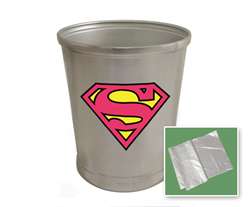 New Brushed Aluminum Finish Trash Can Waste Basket featuring Super Girl Themed Logo