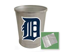 New Brushed Aluminum Finish Trash Can Waste Basket featuring Detroit Tigers MLB Team Logo