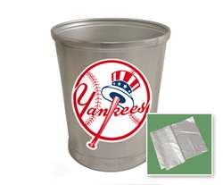 New Brushed Aluminum Finish Trash Can Waste Basket featuring New York Yankees MLB Team Logo