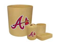 New 4 Piece Bathroom Accessories Set in Beige featuring Atlanta Braves MLB Team logo!