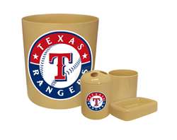 New 4 Piece Bathroom Accessories Set in Beige featuring Texas Rangers MLB Team logo!