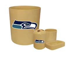 New 4 Piece Bathroom Accessories Set in Beige featuring Seattle Seahawks NFL Team Logo
