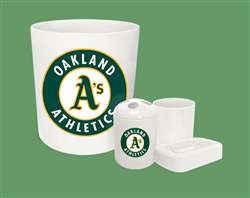 New 4 Piece Bathroom Accessories Set in White featuring Oakland Athletics MLB Team logo!