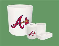 New 4 Piece Bathroom Accessories Set in White featuring Atlanta Braves MLB Team logo!