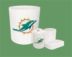 New 4 Piece Bathroom Accessories Set in White featuring Miami Dolphins NFL Team Logo