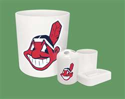 New 4 Piece Bathroom Accessories Set in White featuring Cleveland Indians MLB Team logo!