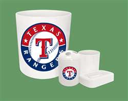 New 4 Piece Bathroom Accessories Set in White featuring Texas Rangers MLB Team logo!