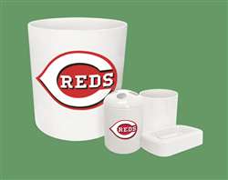 New 4 Piece Bathroom Accessories Set in White featuring Cincinnati Reds MLB Team logo!