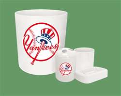 New 4 Piece Bathroom Accessories Set in White featuring New York Yankees MLB Team logo!