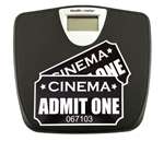 Black Finish Digital Scale Round Toilet Seat w/Admit One Movie Ticket Logo