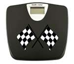 Black Finish Digital Scale Round Toilet Seat w/Checkered Flag Racing Logo