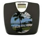 Black Finish Digital Scale Round Toilet Seat w/Hawaii Palm Trees Logo