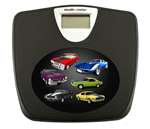 Black Finish Digital Scale Round Toilet Seat w/Muscle Car Logo