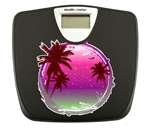 Black Finish Digital Scale Round Toilet Seat w/Tropical Palm Trees Logo