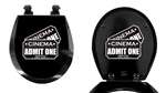 Black Finish Round Toilet Seat w/Admit One Movie Ticket Logo