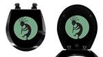 Black Finish Round Toilet Seat w/Aqua Kokopelli Logo