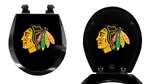 Black Finish Round Toilet Seat w/Chicago Blackhawks NHL Logo