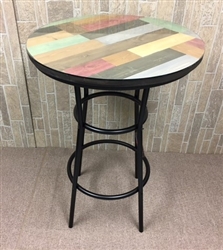 Rustic Man Cave Multi-Colored Pine Wood and Black Metal Finish Bar Table with a Glass Table Top