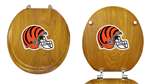 Oak Finish Round Toilet Seat w/Cincinatti Bengals Helmet NFL Logo