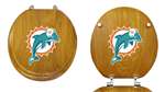 Oak Finish Round Toilet Seat w/Miami Dolphins NFL Logo