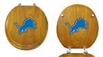 Oak Finish Round Toilet Seat w/Detroit Lions NFL Logo