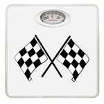 White Finish Dial Scale Round Toilet Seat w/Checkered Flag Racing Logo