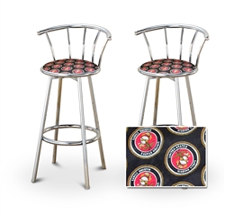 2 United States Marines Custom Chrome Barstools with Backrest Set