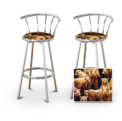 2 Grizzly Bear Hunting Wild Animal Custom Chrome Barstools with Backrest Set